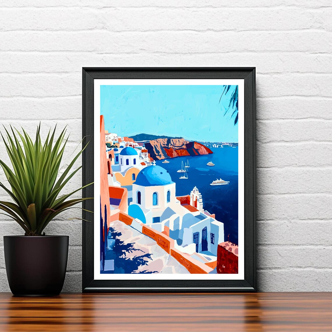 Santorini Greece Blue Domed Churches Aegean Sea Village Vista Poster - Image 2