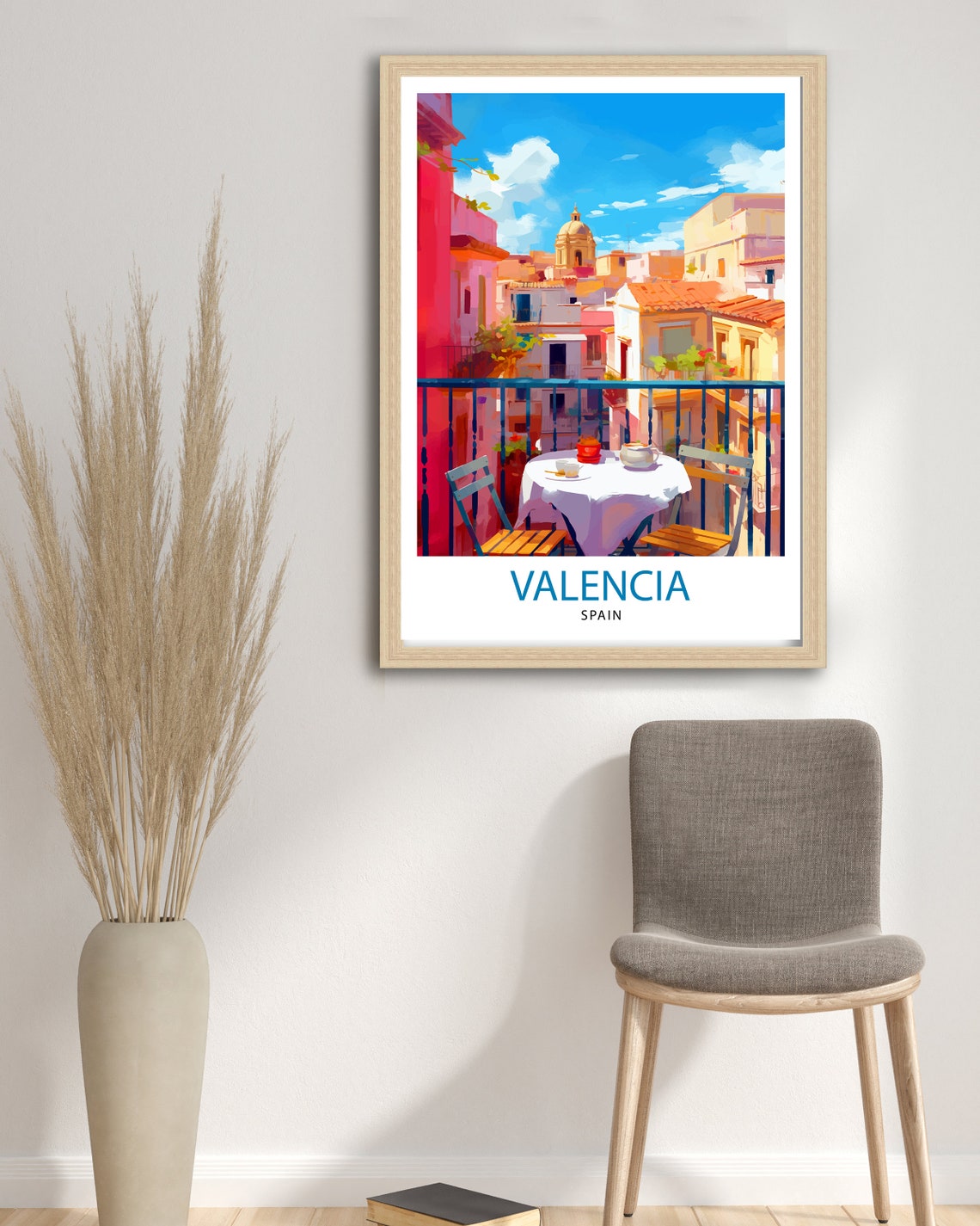 Valencia Spain Sunlit Balcony Terrace Old Town Travel Poster - Image 3