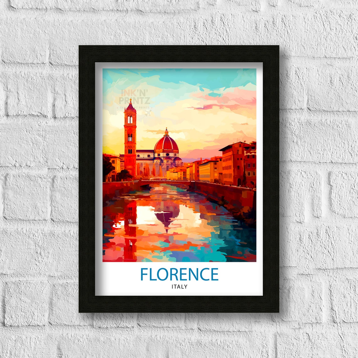 Florence Italy Duomo Sunset Over the Arno River City View Poster - Image 3
