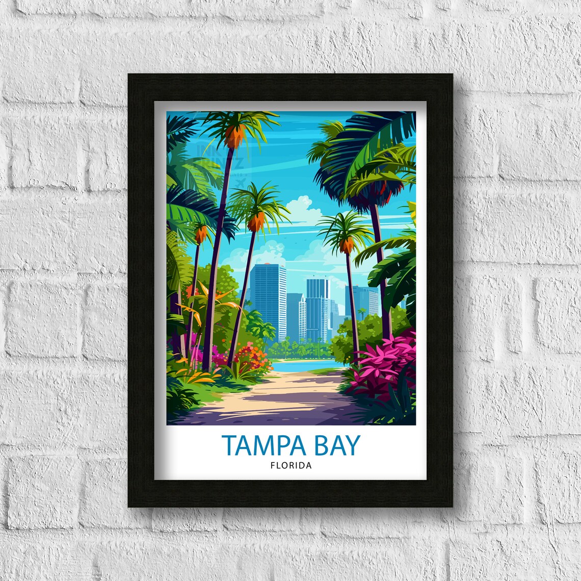 Tampa Bay Florida Palm Path City Skyline Tropical Travel Poster - Image 3