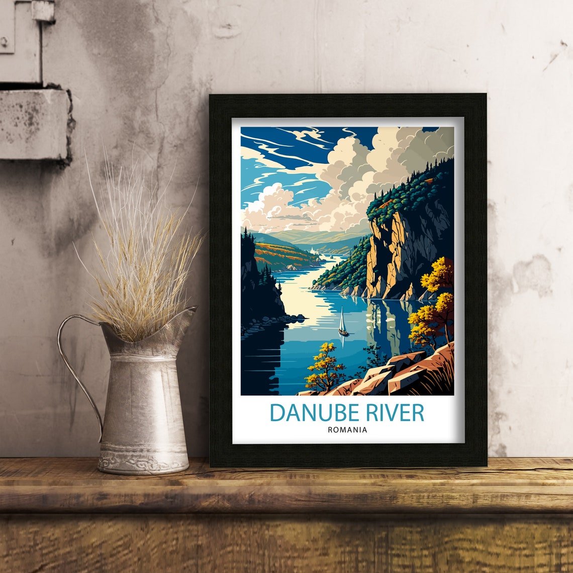 Danube River Romania Dramatic Gorge Cliffs Sailing Travel Poster - Image 3