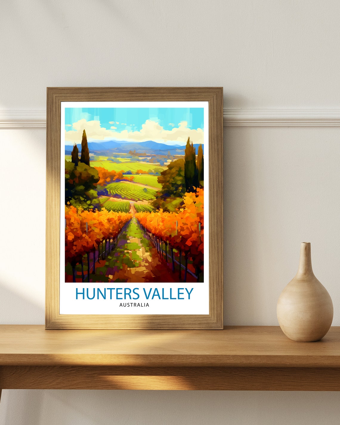 Hunters Valley Australia Autumn Vineyard Rows Wine Country Poster - Image 3