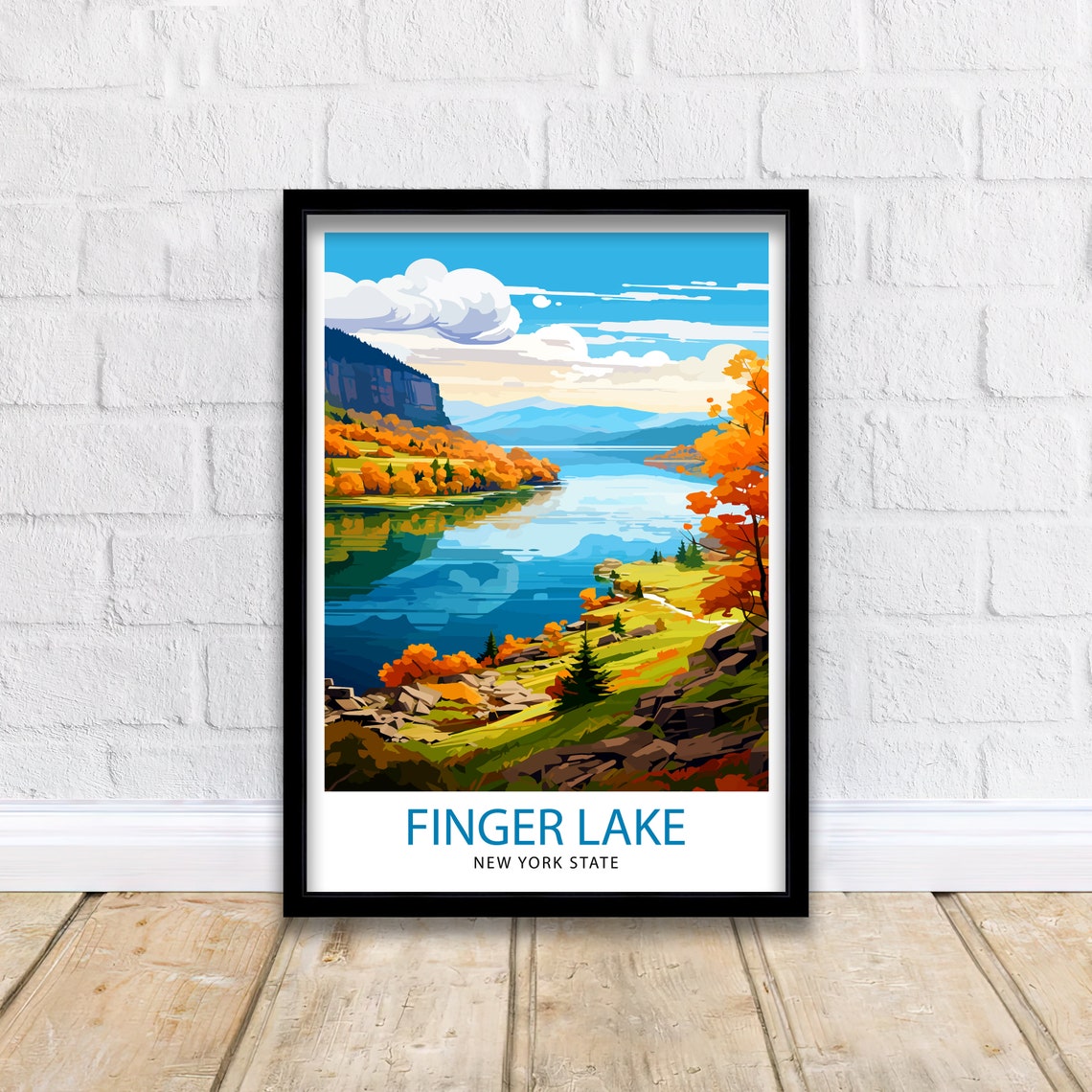 Finger Lake New York State Autumn Shoreline Cliff View Poster - Image 2