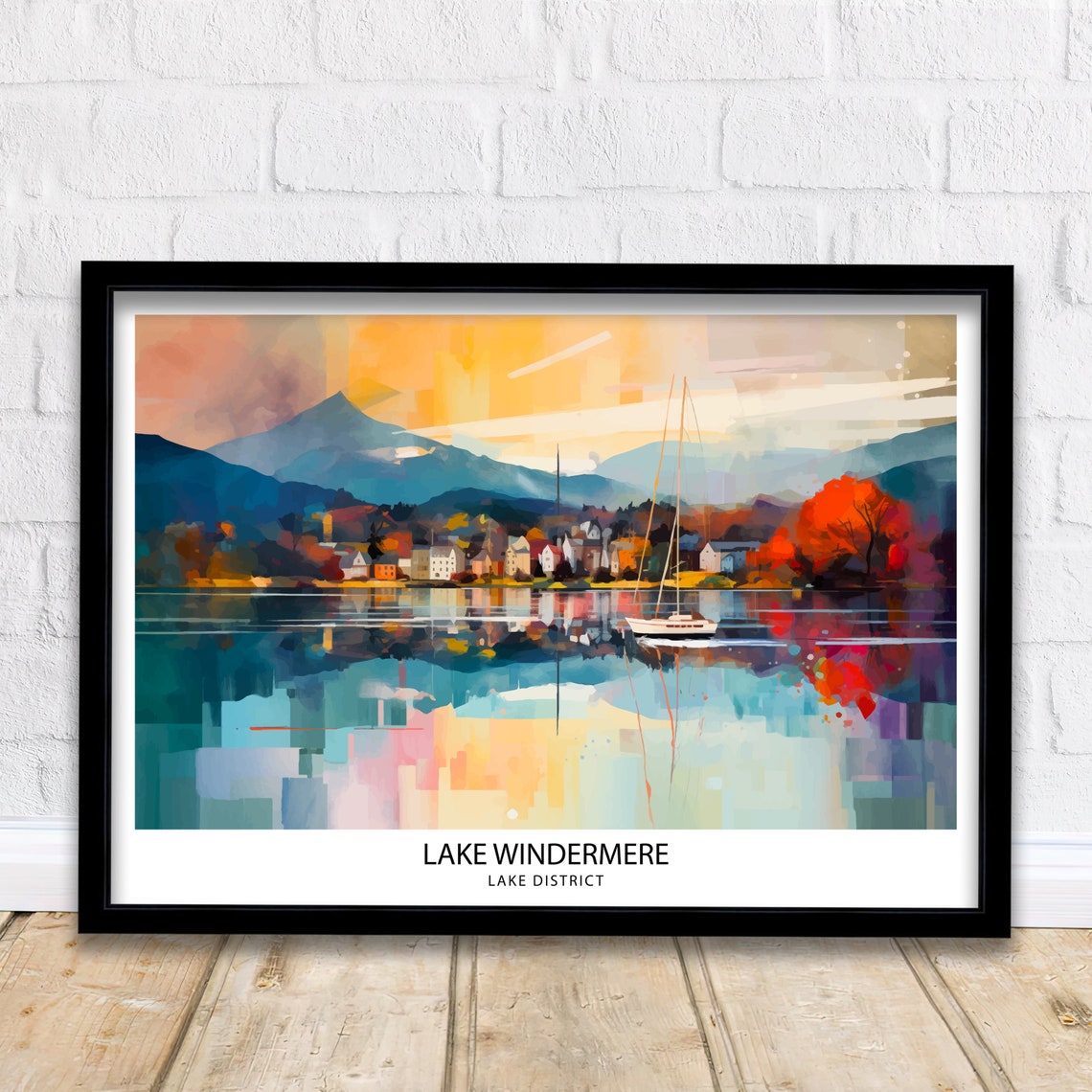 Lake Windermere Lake District Sunset Sailboat Mountain Poster Art
