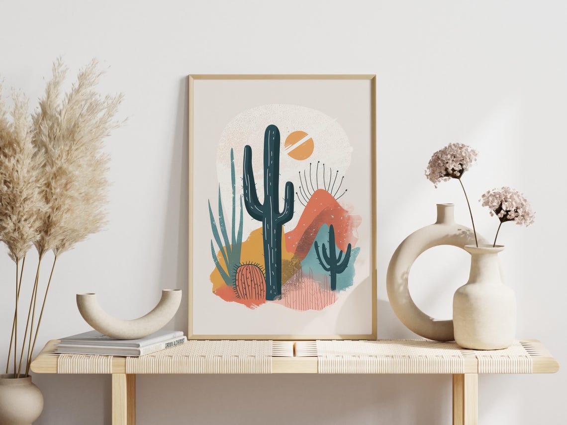 Saguaro Cactus Desert Coral Hills Minimalist Boho Decor Poster - Image 2