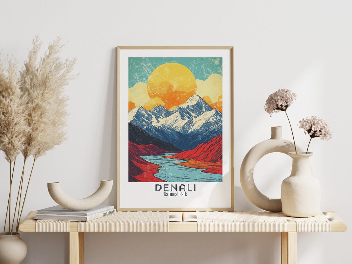 Denali National Park Alaska Sunset Peaks And Wild River Poster - Image 3