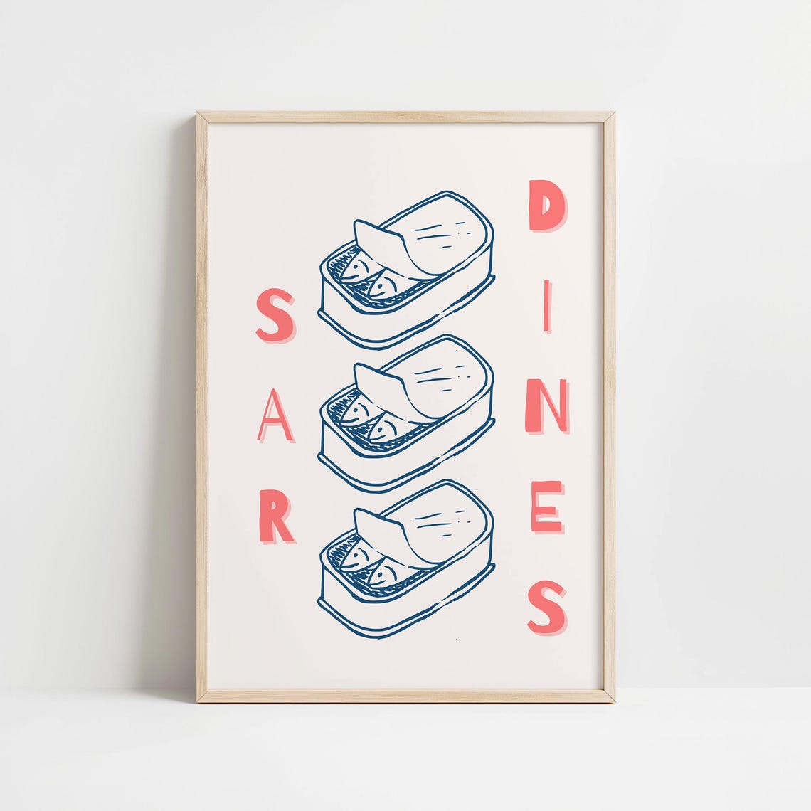 Sardines Three Tinned Fish Cans Retro Nautical Kitchen Decor Poster