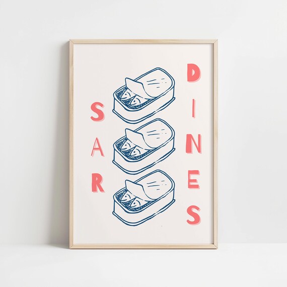 Sardines Tin Vintage Wall Art Poster Retro Fish Kitchen Print Can Of Sardines Eclectic Wall Decor Maximalist Kitchen Wall Art