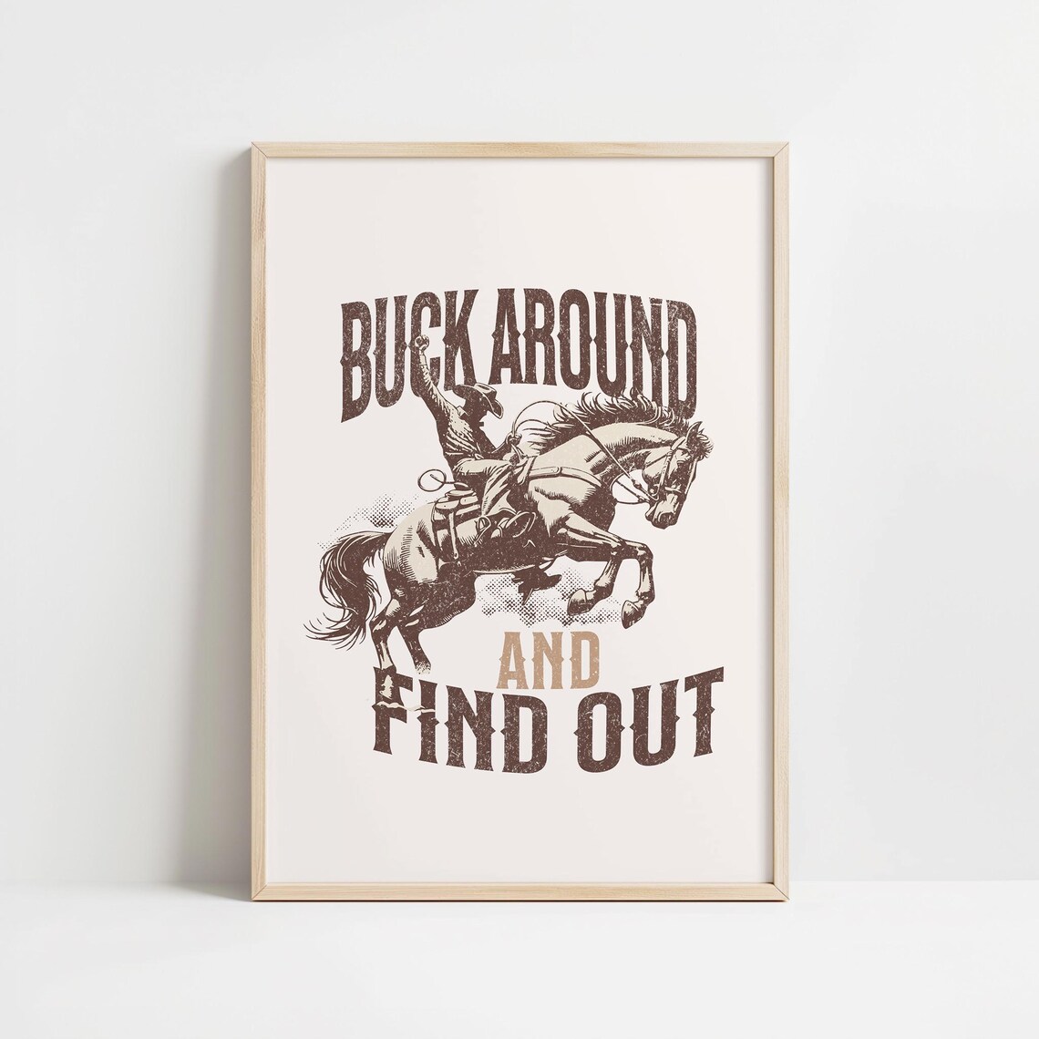 Trendy Retro Buck Around And Find Out Western Cowboy Wall Art Cowboy And Horse Poster Vintage Midwest Cowboy Wall Art Print Midwest Decor