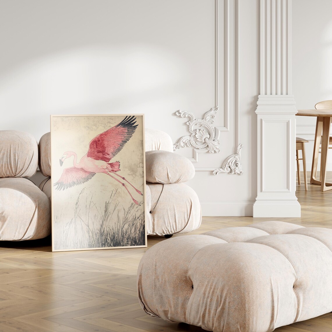 Japandi Flamingo Bird Painting, Minimalist Wall Art - Image 3