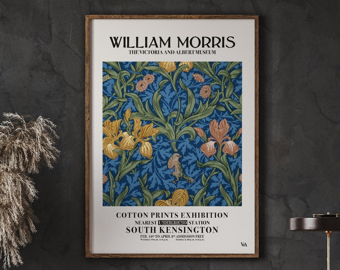 William Morris Iris Teal Floral Textile Exhibition Museum Poster