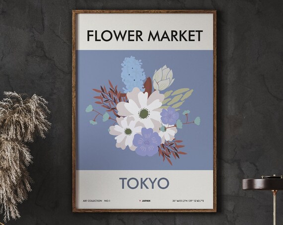 Flower Market Tokyo Poster Floral Wall Art Florist Gift Illustration Modern Print Minimalist Instant