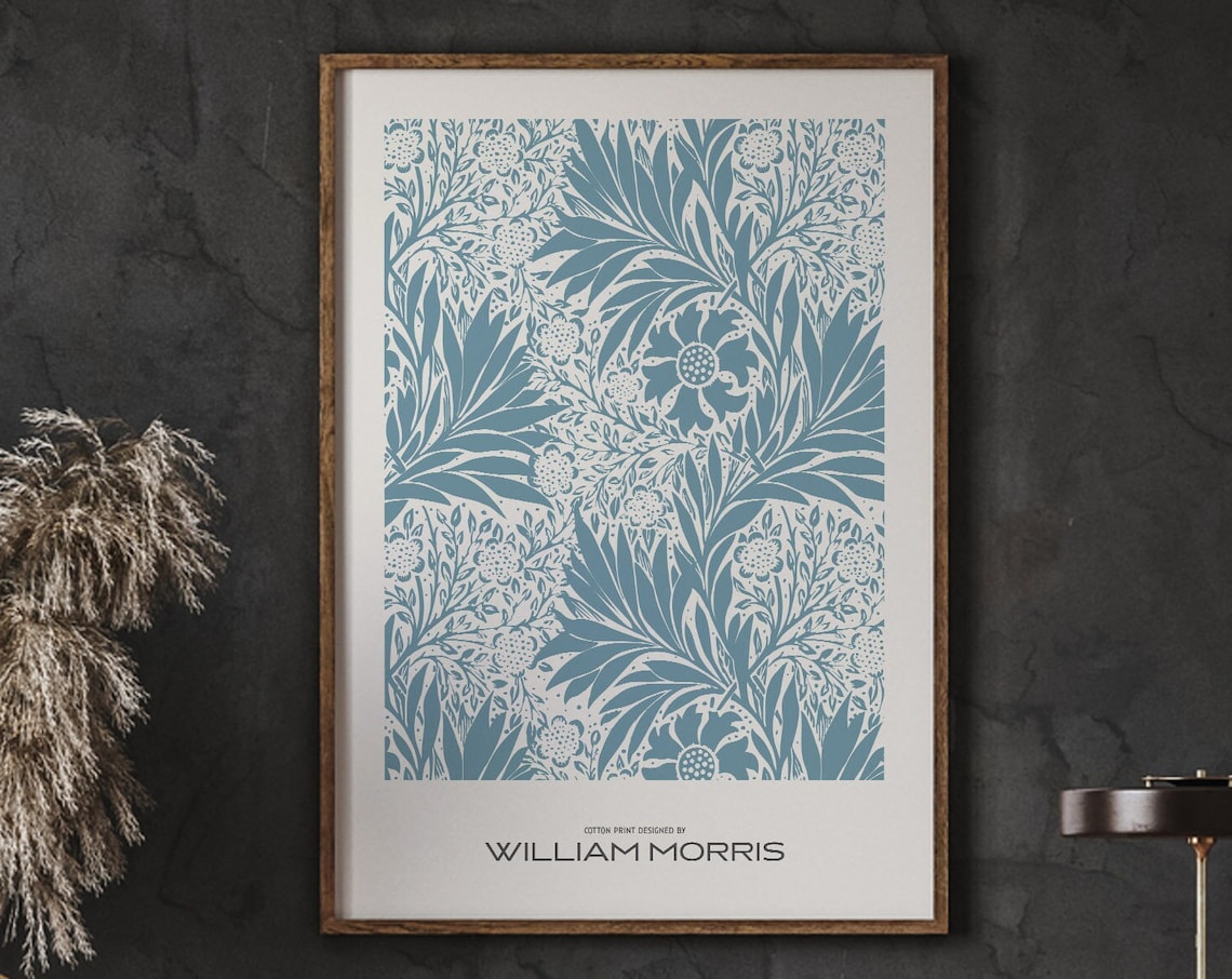 William Morris Blue Floral Pattern Botanical Design Exhibition Poster Art