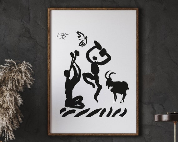 Pablo Picasso Poster Print Joueur De Flute Exhibition Vintage Line Art Instant