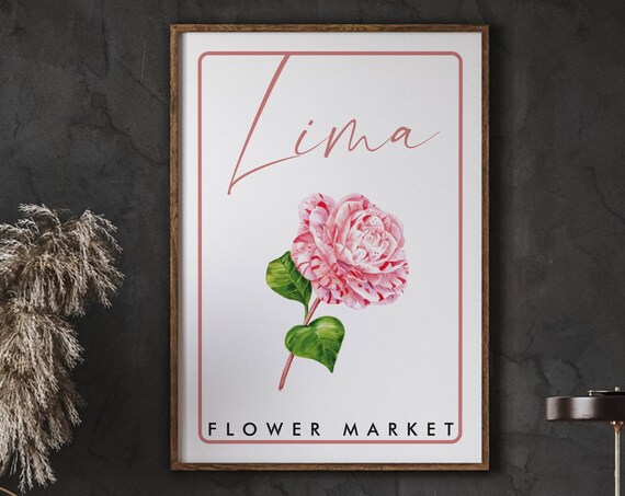 Lima Flower Market Script Pink Striped Rose Watercolor Art Poster