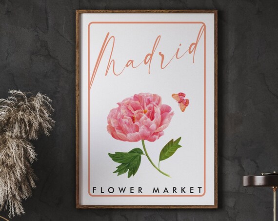 Madrid Flower Market Pink Peony Botanical Watercolor Art Poster