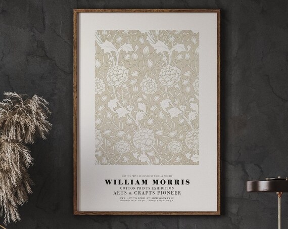 William Morris Flower Pattern Brown Cotton Print Exhibition 19th Century Botanical Art Living Room Gifts Instant