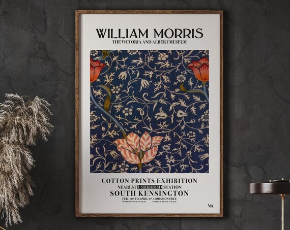 William Morris Midnight Blue Floral Cotton Pattern Exhibition Poster