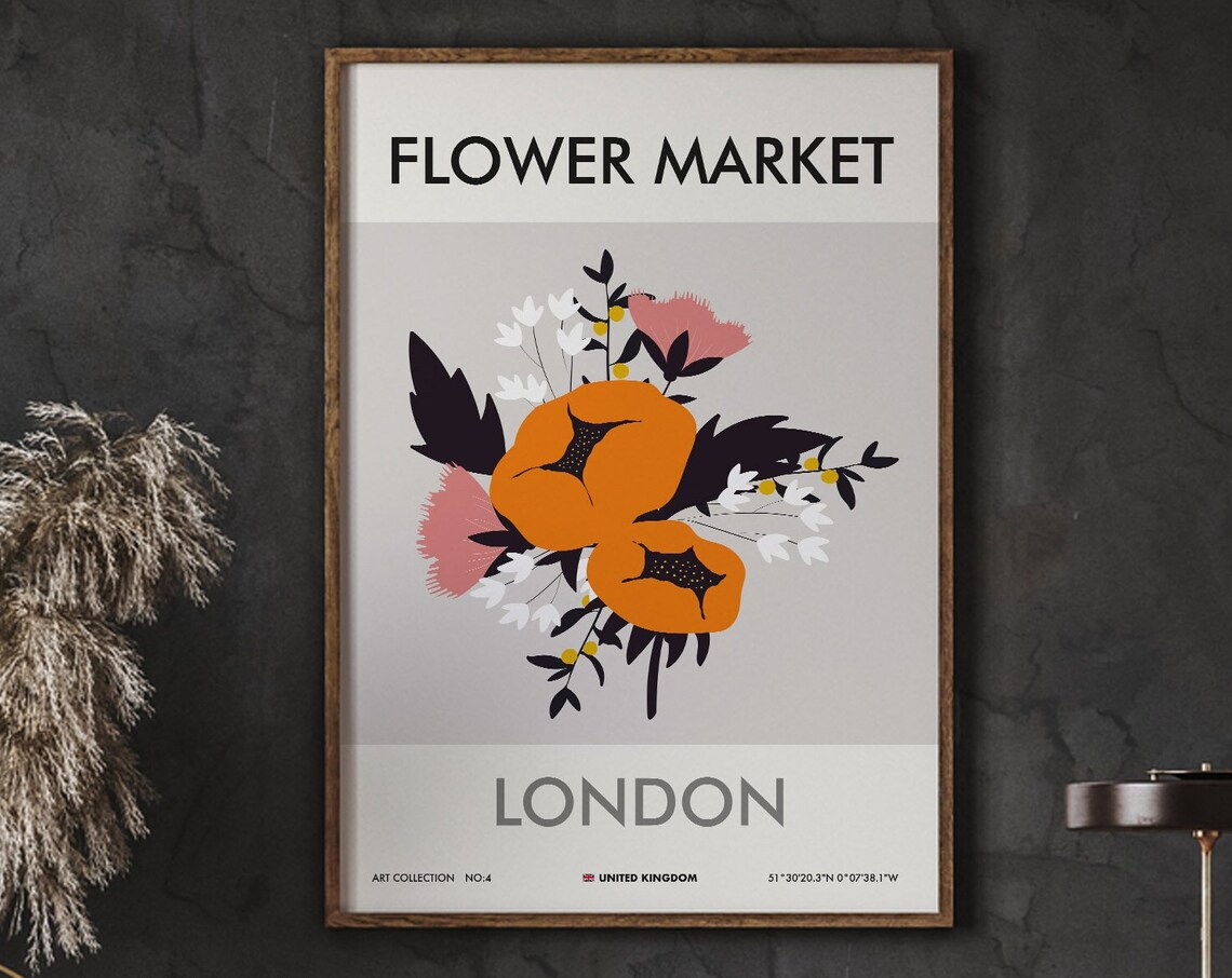 London Flower Market Abstract Modern Poppy Minimalist Art Poster