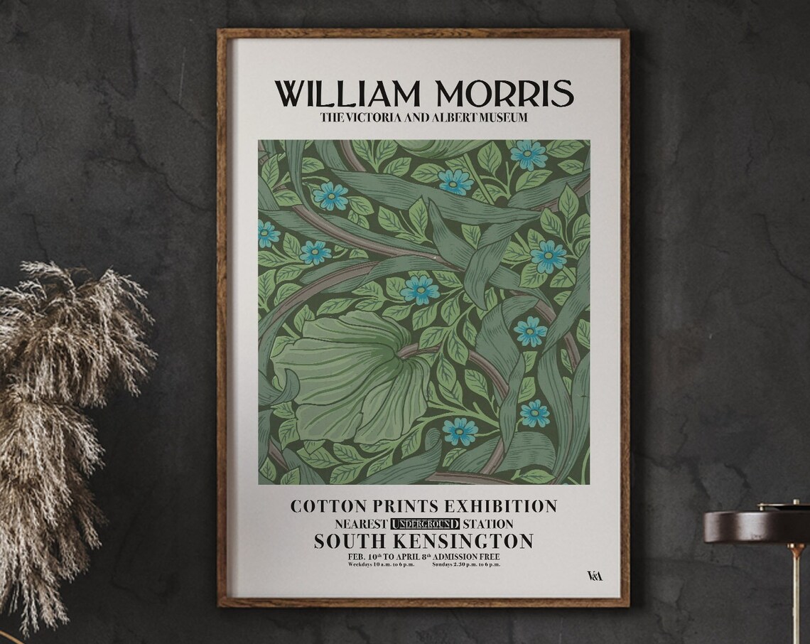 William Morris Cotton Prints Exhibition South Kensington Floral Poster