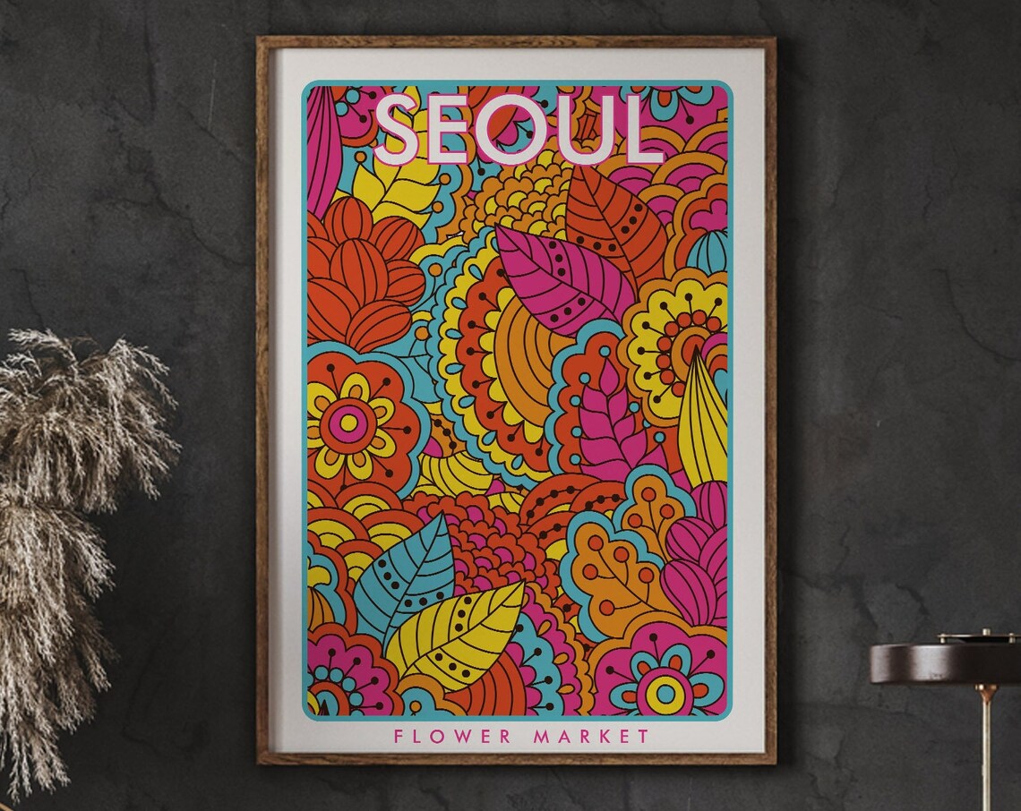 Seoul Flower Market Travel Poster, Florist Gift