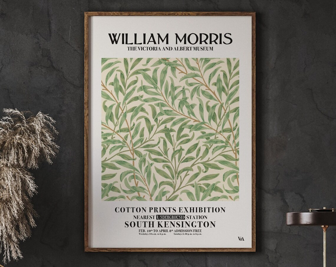 William Morris Cotton Prints Exhibition Green Willow Leaf Poster