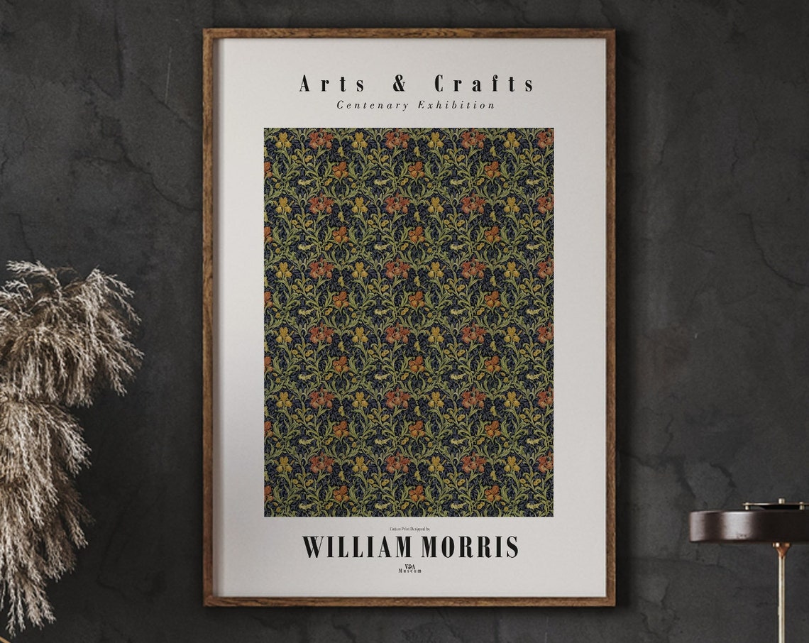 William Morris Iris Pattern Arts Crafts Centenary Exhibition Poster