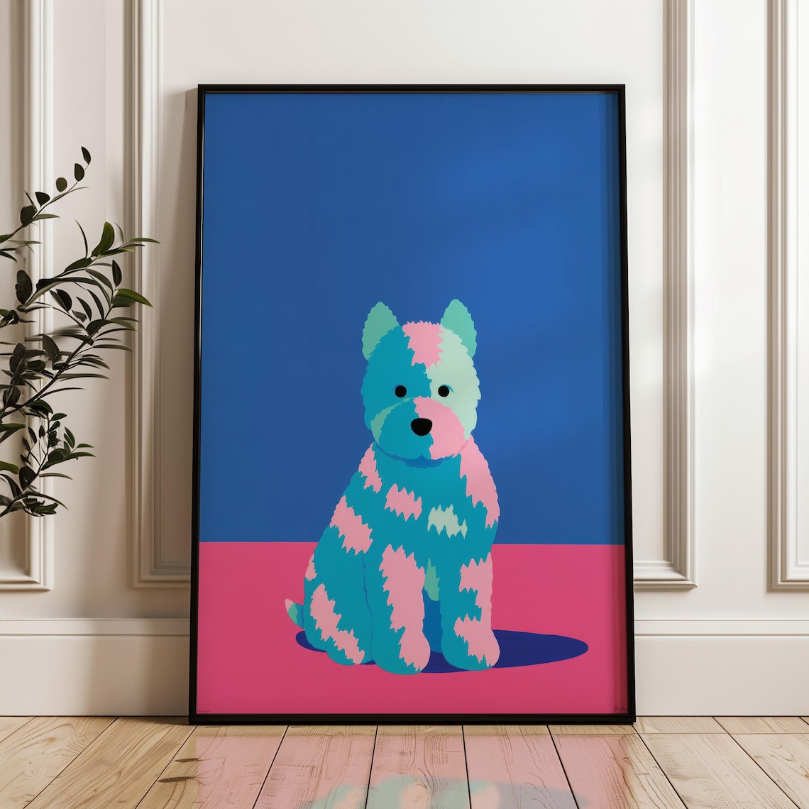 Colorful Minimalist Pop Art Dog Bold Blue And Pink Pet Poster