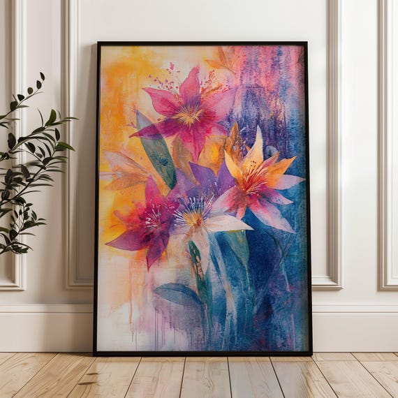 Abstract Flower Print Watercolor Aura Poster On Matte Paper