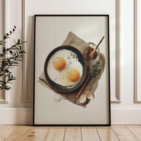 Handdrawn Fried Eggs Breakfast Pan Rustic Kitchen Art Poster