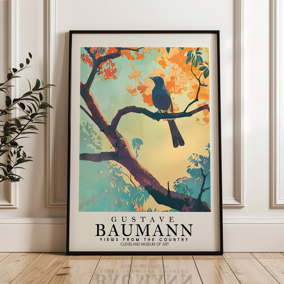 Gustave Baumann Blue Bird Among Orange Blossoms Spring Woodblock Poster