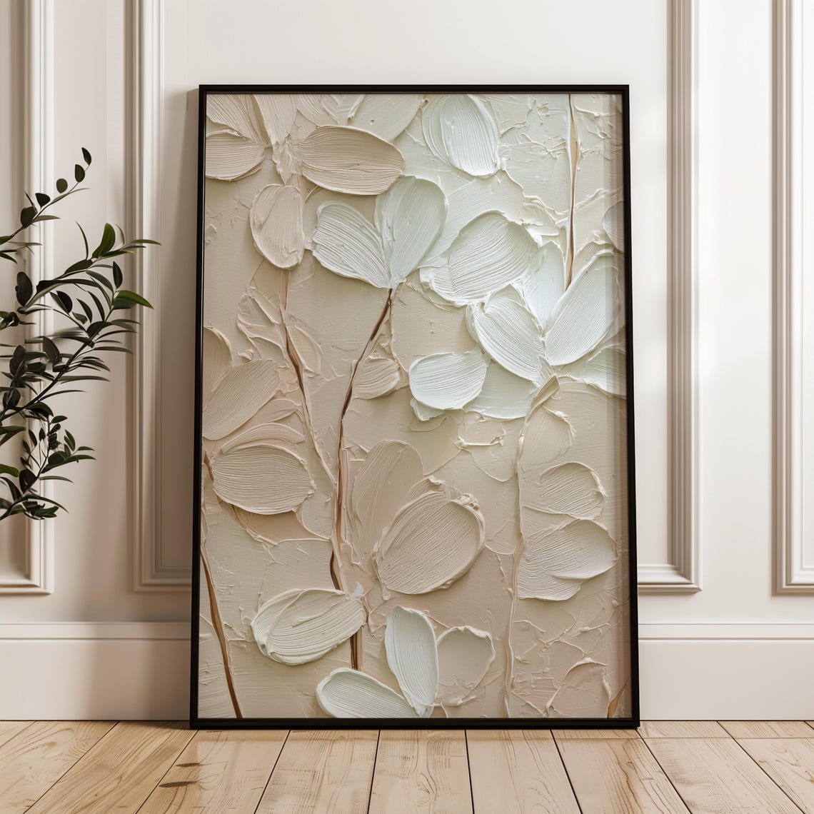 Neutral Abstract Wall Art Textured Palette Knife Print Beige Minimalist Decor Modern Floral Painting