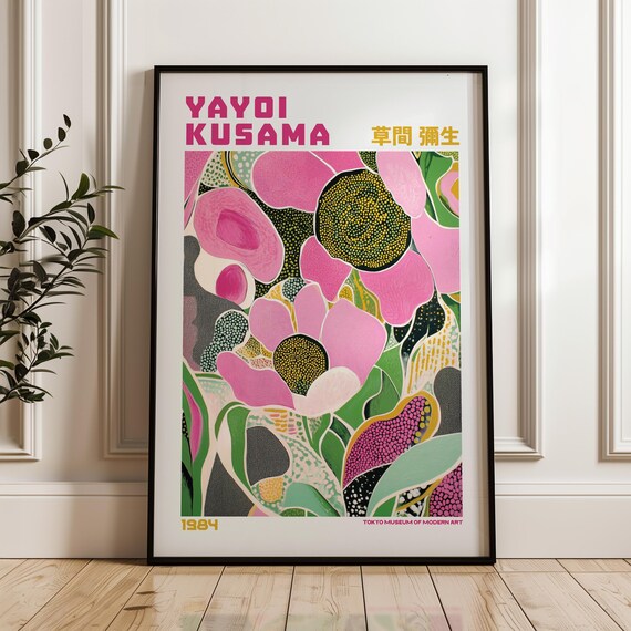 Yayoi Kusama Pink Flowers Dot Art 1984 Museum Exhibition Poster