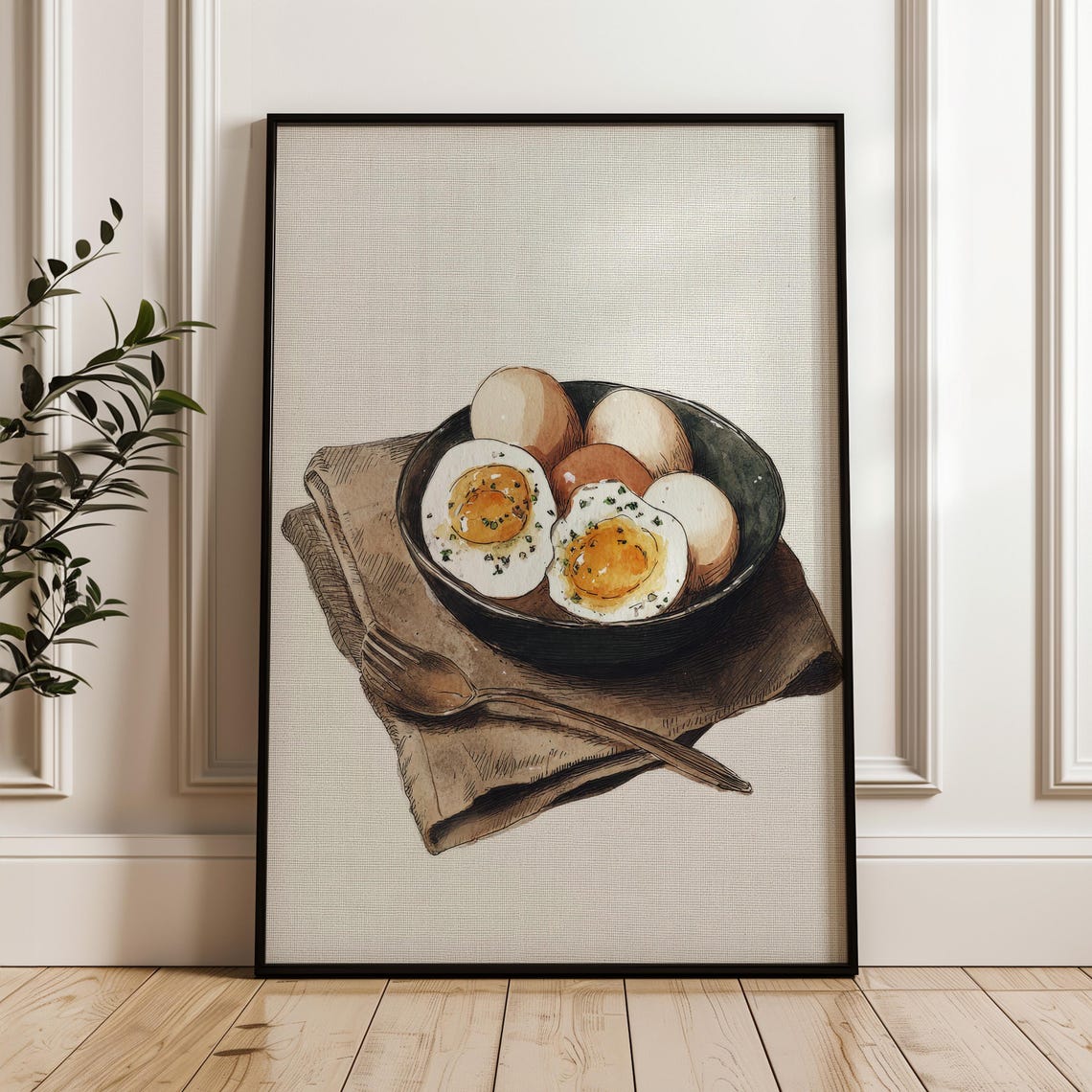 Soft Boiled Eggs Bowl Watercolor Kitchen Breakfast Art Poster
