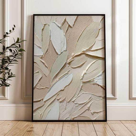 Neutral Abstract Wall Art Textured Palette Knife Print Beige Minimalist Decor Modern Floral Painting