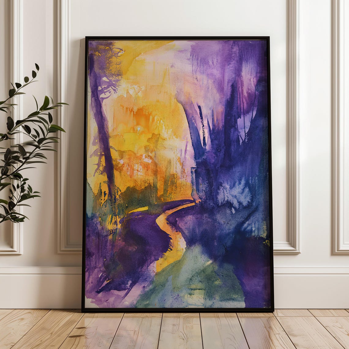 Purple and Gold Abstract Watercolor Landscape with Path Poster