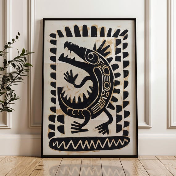 Traditional Mexican Crocodile Poster, Folk Art Print