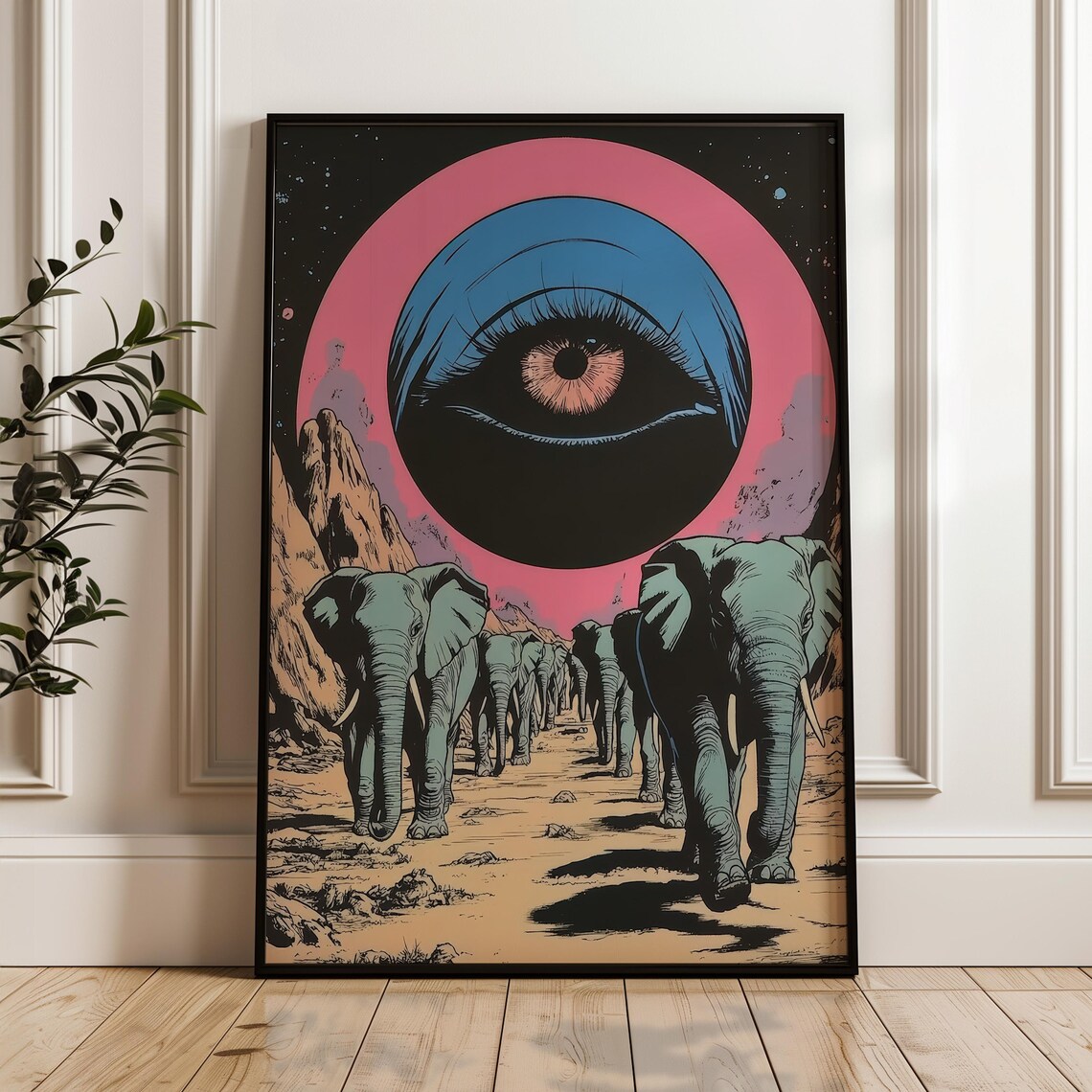 Elephant Surreal Eye Scene Comic Book Style Art Print
