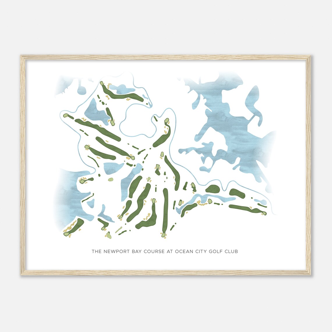 The Newport Bay Course At Ocean City Golf Club Modern Watercolor Golf Map Poster