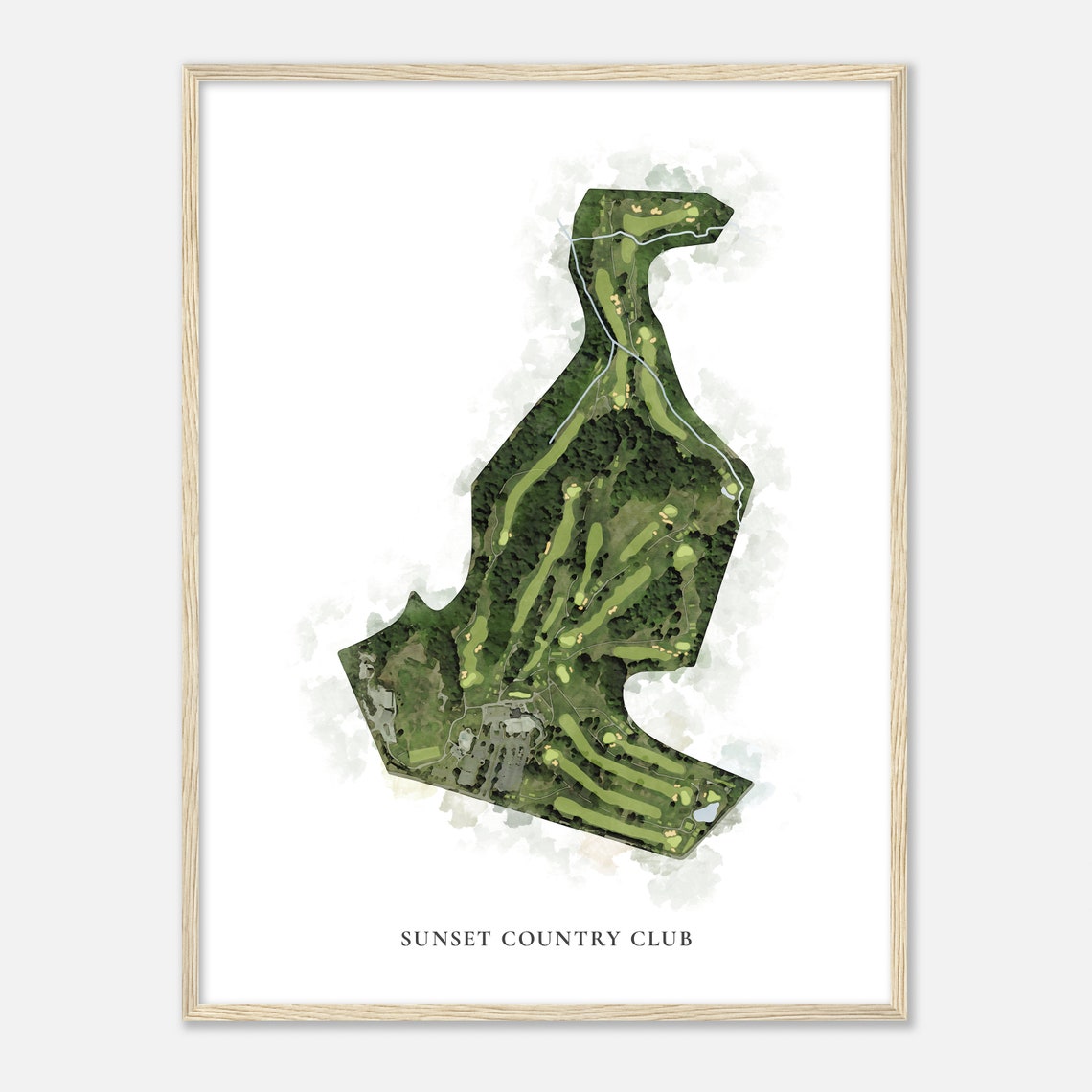 Sunset Country Club Classic Watercolor Aerial Course Map Poster - Image 2