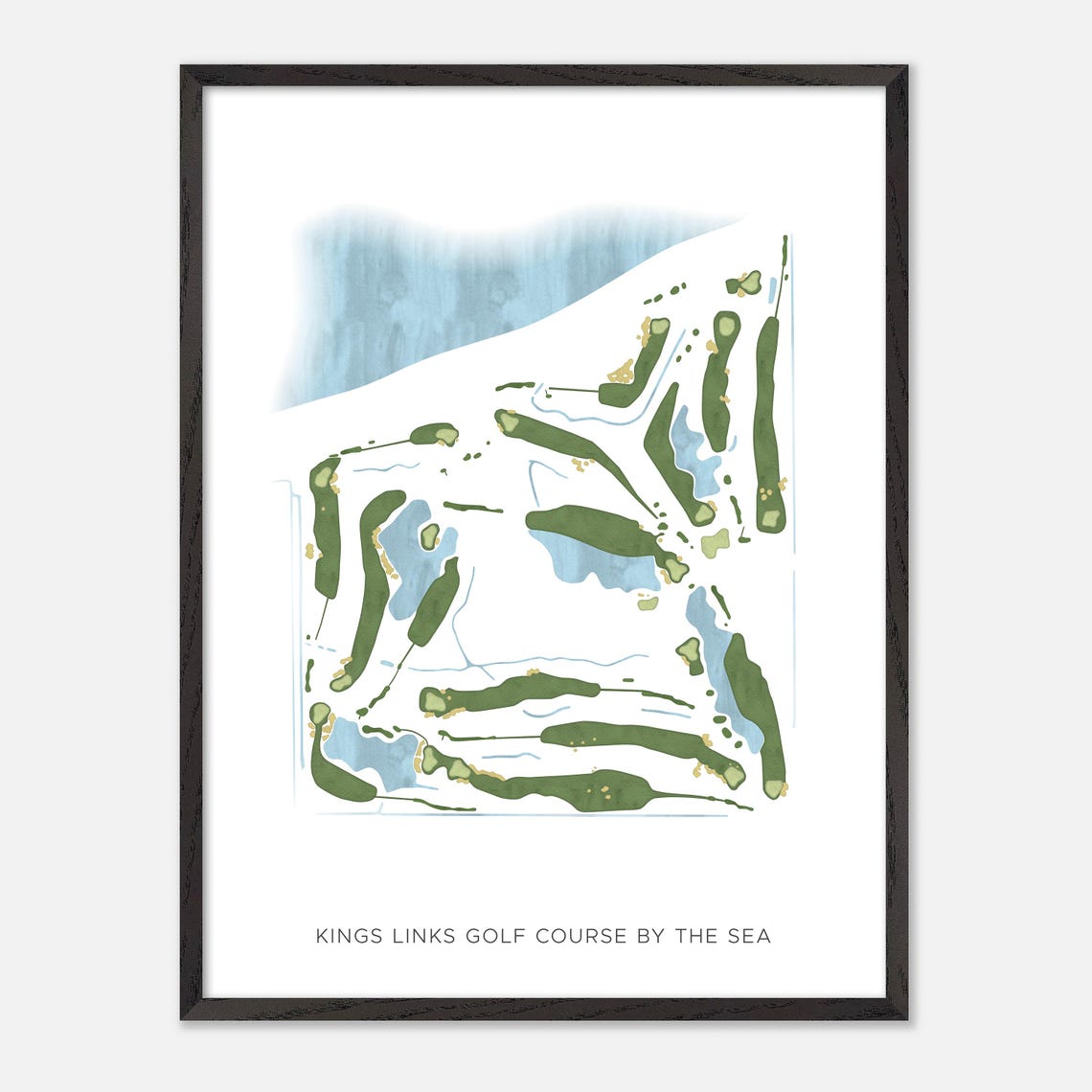 Kings Links Golf Course by the Sea Modern Watercolor Map Poster - Image 2