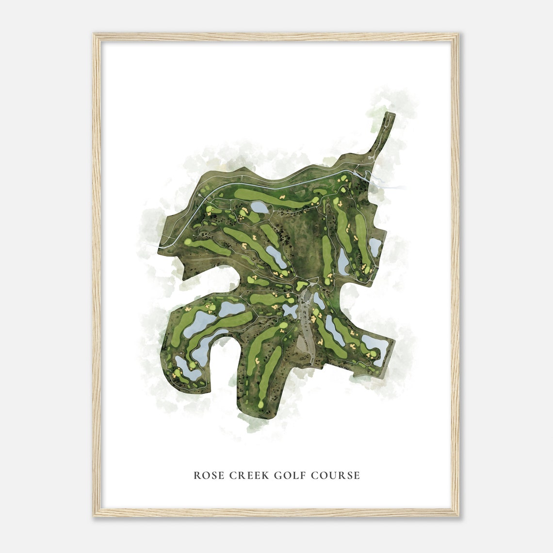 Rose Creek Golf Course Classic Watercolor Aerial Course Map Poster