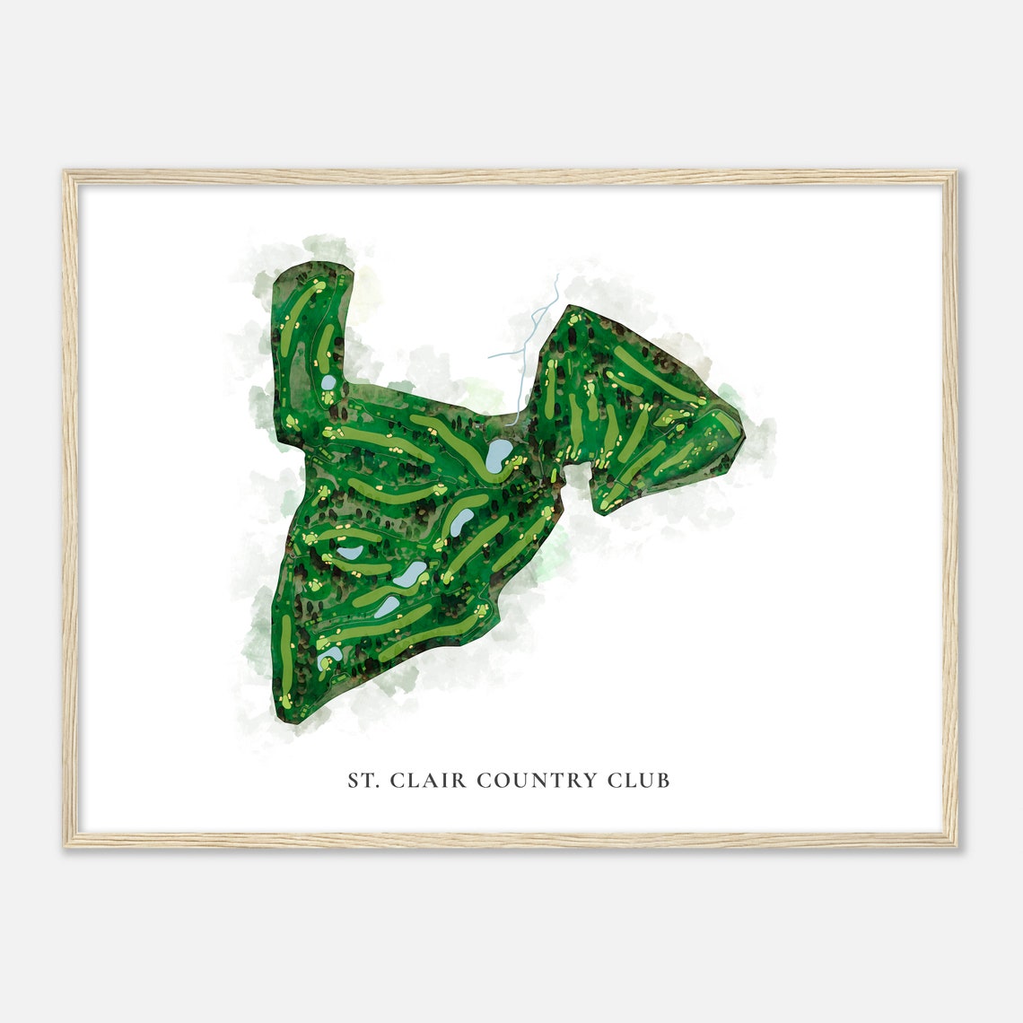 St. Clair Country Club Watercolor Aerial Golf Course Map Poster - Image 2