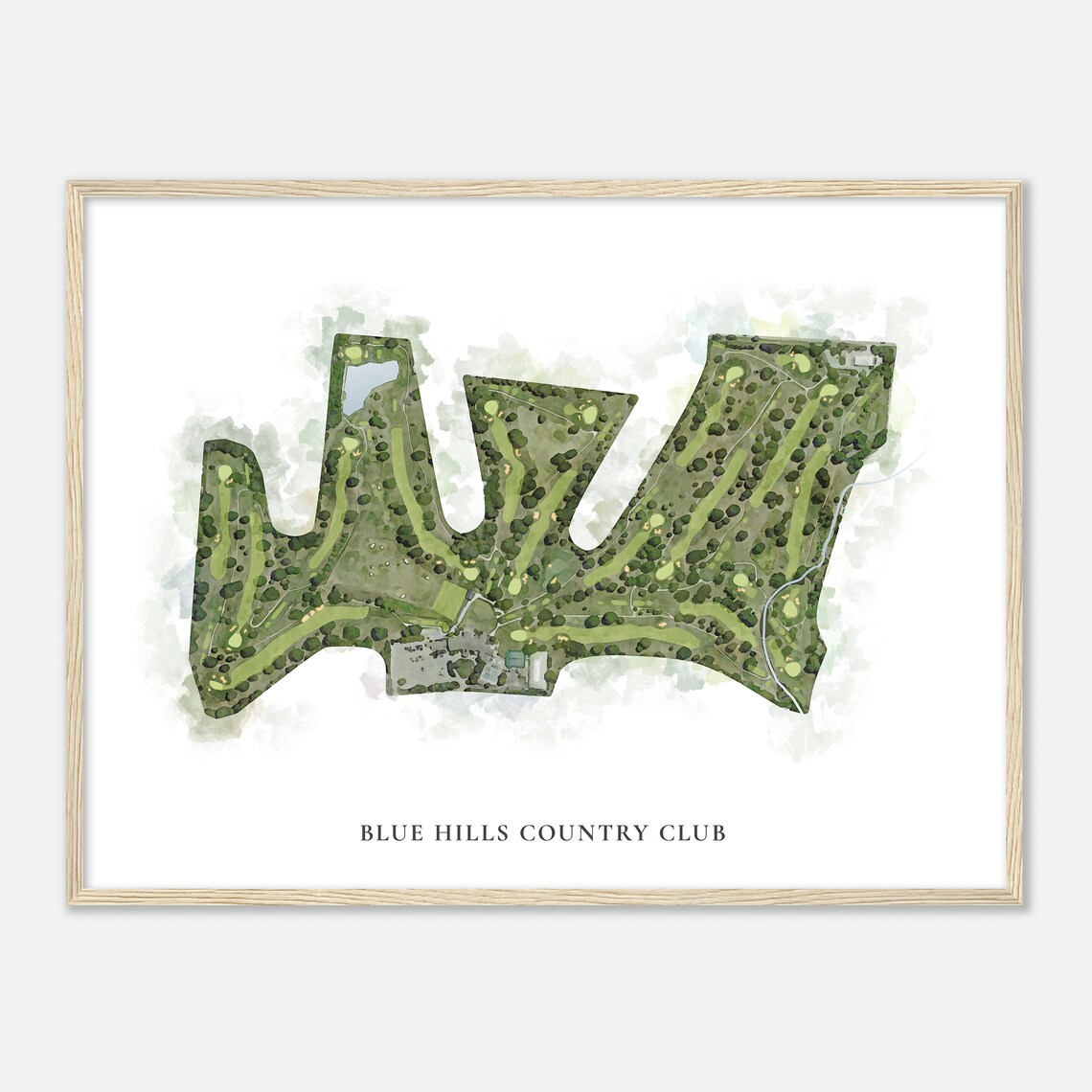 Blue Hills Country Club Classic Watercolor Aerial Course Map Poster - Image 2