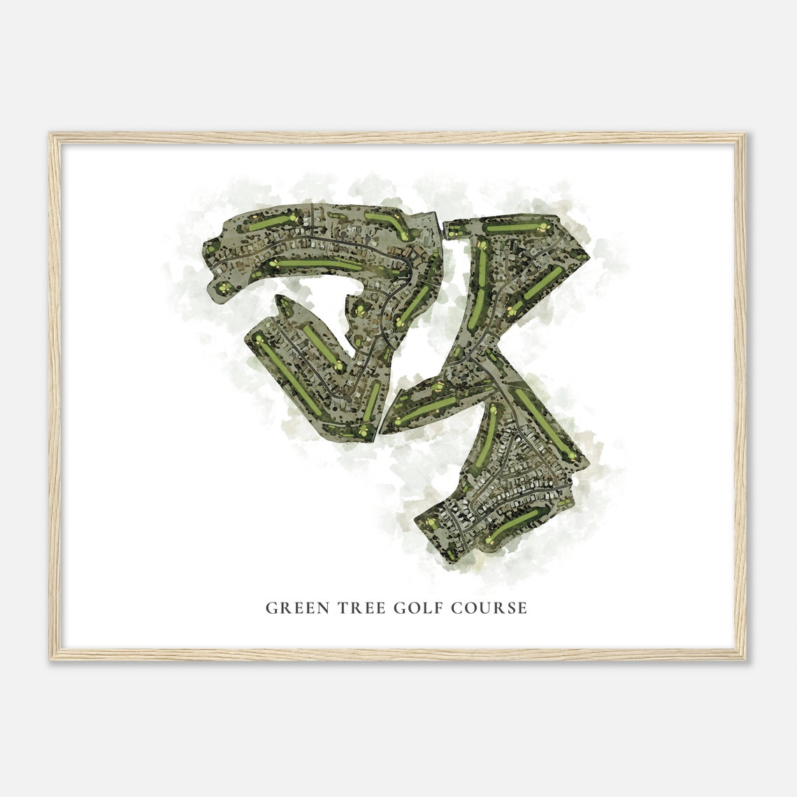Green Tree Golf Course Classic Aerial Watercolor Fairway Map Poster