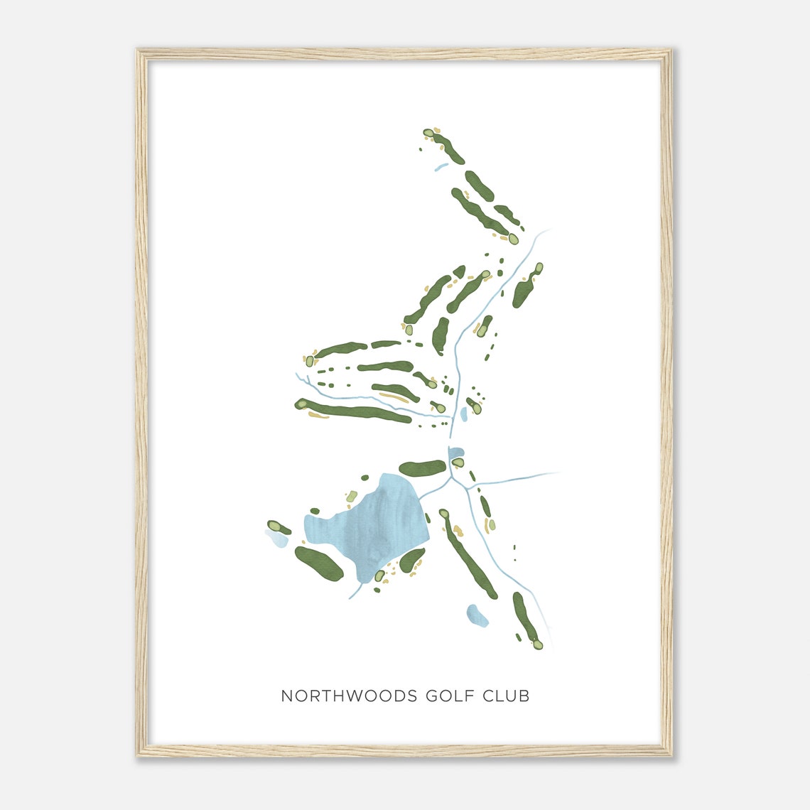 Northwoods Golf Club Modern Watercolor Golf Course Map Art Poster