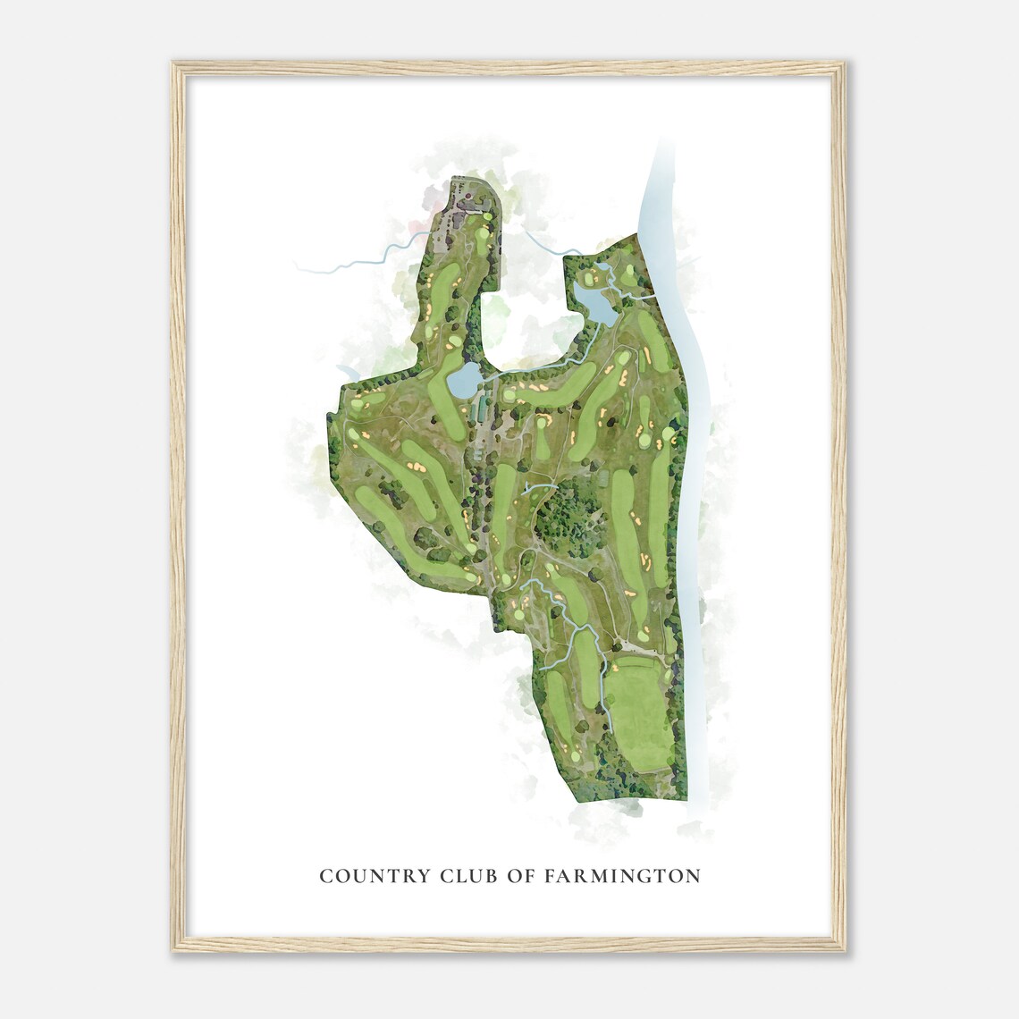 Country Club of Farmington Classic Watercolor Aerial Map Poster
