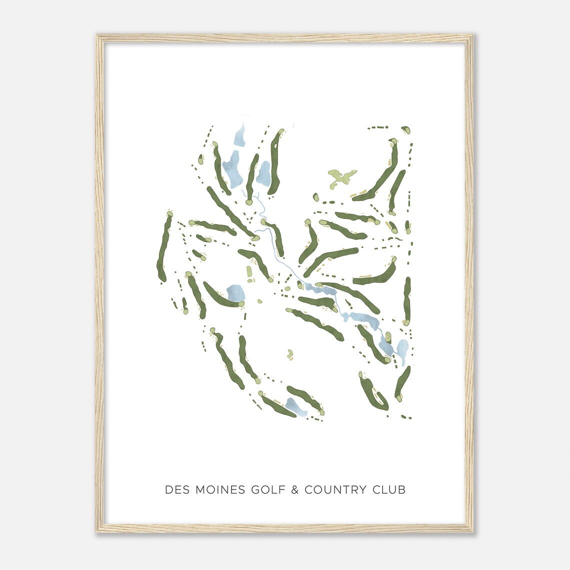 Des Moines Golf and Country Club Iowa Watercolor Fairway Map Poster