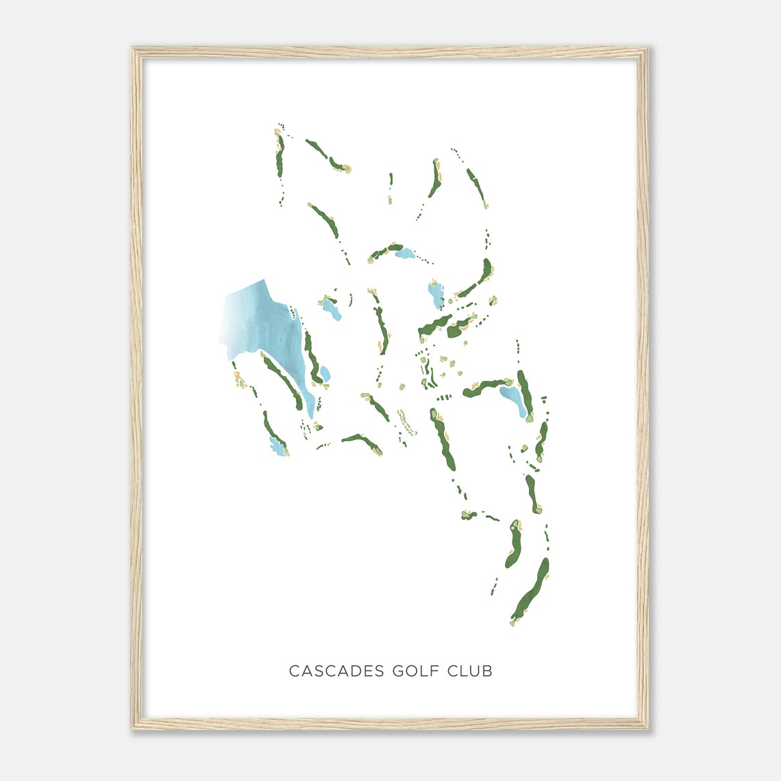 Cascades Golf Club Modern Minimalist Watercolor Course Map Poster - Image 2