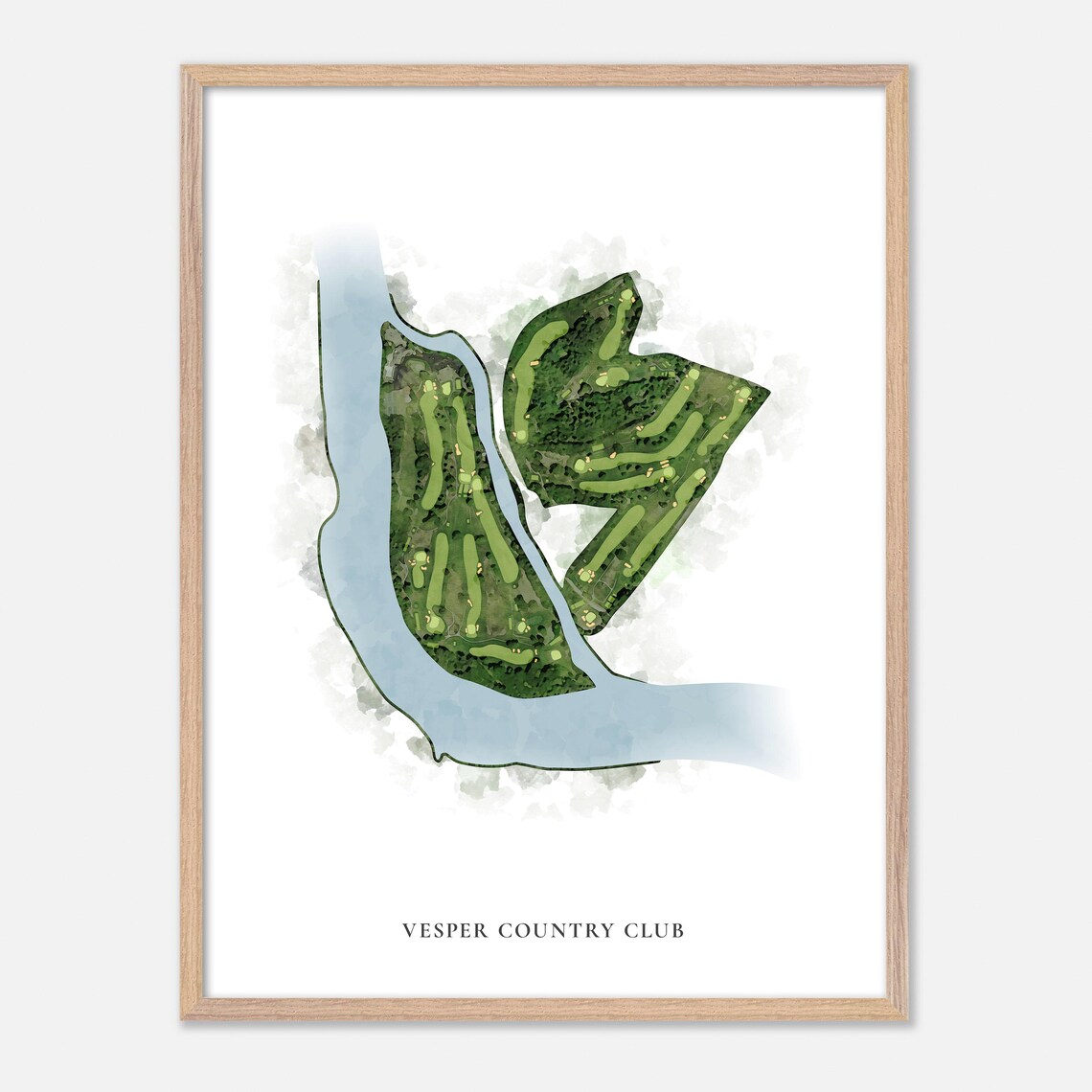 Vesper Country Club Watercolor Aerial Riverside Course Map Poster - Image 6